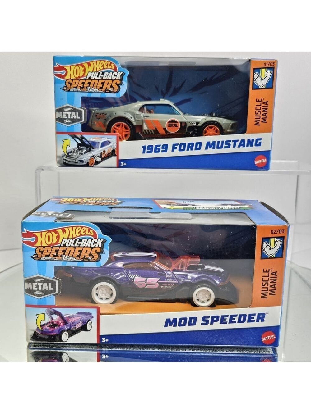 Mattel Hot Wheels Metal Pull-Back Speeders 1969 Ford Mustang & Mod Speeder 1/32